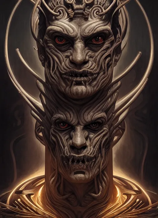 Image similar to symmetry!! portrait of grotesque hades, greek mythology, ancient greece, underworld, intricate, dark design, highly detailed, dark lighting, digital art, digital painting, artstation, sharp focus, illustration, art by artgerm and h r giger and greg rutkowski and alphonse mucha, 8 k