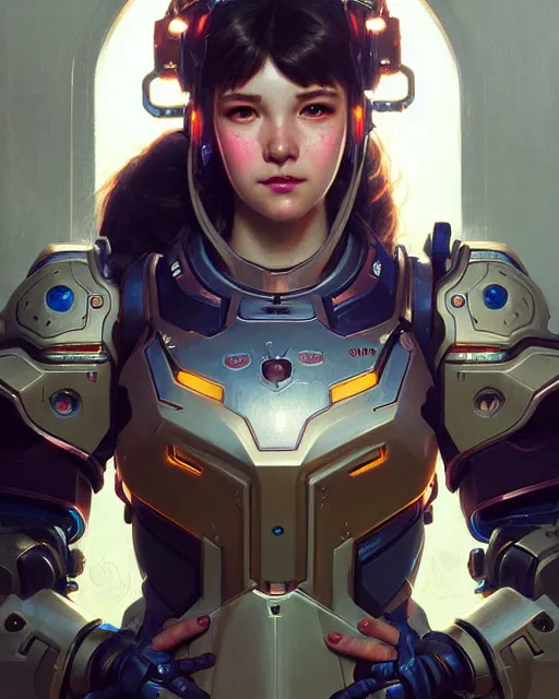 Prompt: d. va from overwatch, character portrait, portrait, close up, concept art, intricate details, highly detailed by greg rutkowski, michael whelan and gustave dore