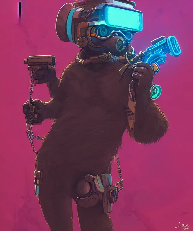 Image similar to a portrait of an anthropomorphic cyberpunk beaver holding a chaingun, cyberpunk!, fantasy, elegant, digital painting, artstation, concept art, matte, sharp focus, illustration, art by josan gonzalez