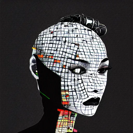 Prompt: cypherpunk fashion illustration, television head, abstract portrait, ultra detailed, fine detail