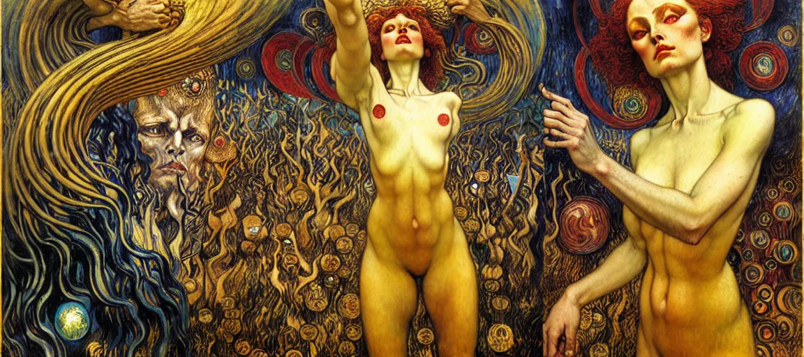 Image similar to Divine Chaos Engine by Karol Bak, Jean Delville, William Blake, Gustav Klimt, and Vincent Van Gogh, symbolist, visionary