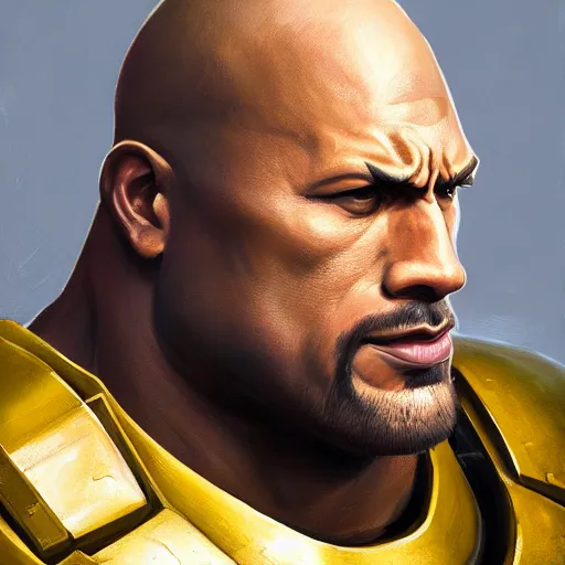 Image similar to greg manchess portrait painting of armored the foundation aka dwayne the rock johnson from fortnite as overwatch character, medium shot, asymmetrical, profile picture, organic painting, sunny day, matte painting, bold shapes, hard edges, street art, trending on artstation, by huang guangjian, gil elvgren, ruan jia, greg rutkowski, gaston bussiere