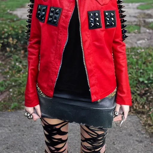 Image similar to battle jacket punk rock red and black studs spikes