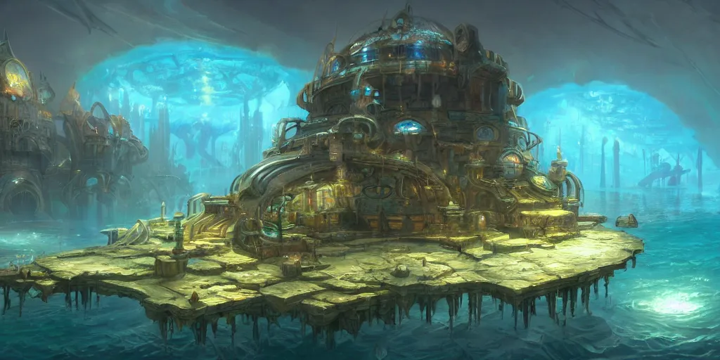 Prompt: a concept art of an underwater civilization by tyler edlin, trending on artstation, highly detailed, atmospheric, directional lighting, cinematic