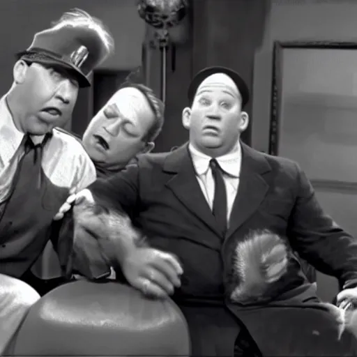 Image similar to Live Action Still of Jerma985 in The Three Stooges as a Fourth Stooge, real life, hyperrealistic, ultra realistic, realistic, highly detailed, epic, HD quality, 8k resolution, body and headshot, film still