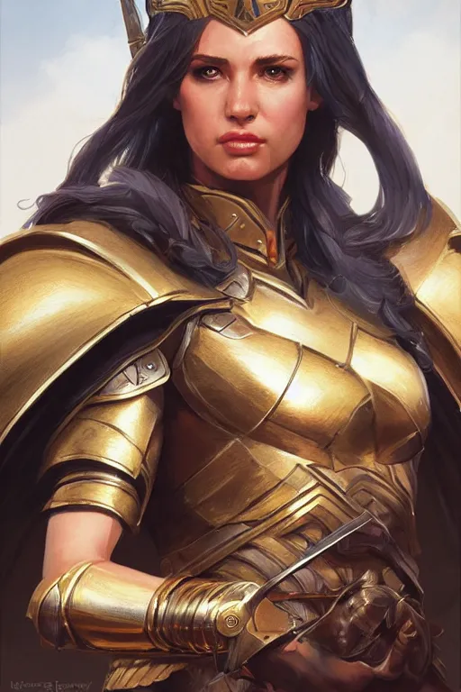 Image similar to amazon valkyrie athena, d & d, fantasy, portrait, highly detailed, headshot, digital painting, trending on artstation, concept art, sharp focus, illustration, art by artgerm and greg rutkowski and magali villeneuve