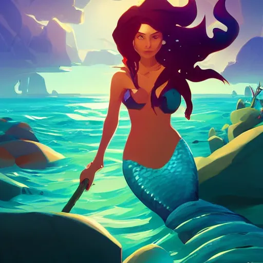 Image similar to painting mermaid treasure on sea of thieves game avatar hero smooth face median photoshop filter cutout vector, behance hd by jesper ejsing, by rhads, makoto shinkai and lois van baarle, ilya kuvshinov, rossdraws global illumination