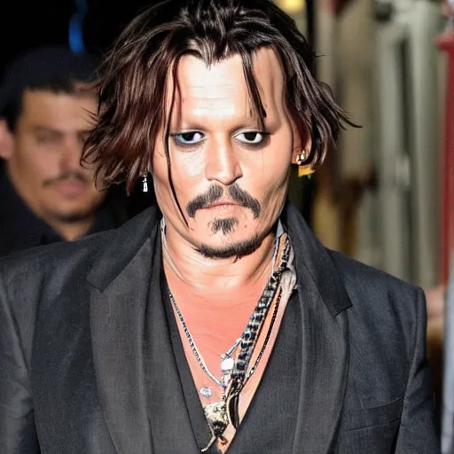 Image similar to johnny depp stumbling out of a bar at 3 am