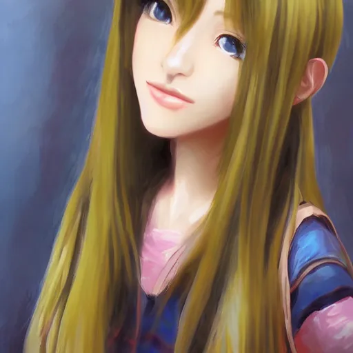 Image similar to CSP oil painting of a beautiful pretty pure kawaii cute lovely innocent elegant hot nice sweet girly feminine long hair anime waifu sister girl Trending on Pixiv