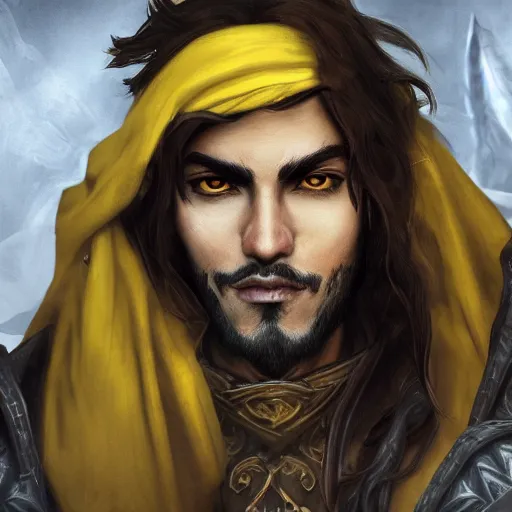 Image similar to portrait of young wild arabian nomad half werewolf, with yellow cloths, league of legends splash art, castlevania, hearthstone splash art, full body shot, rule of thirds, ultrafine hyperrealistic detailed face, artgerm, greg rutkowski, trending on artstation, 8 k, intricately detailed, highly detailed