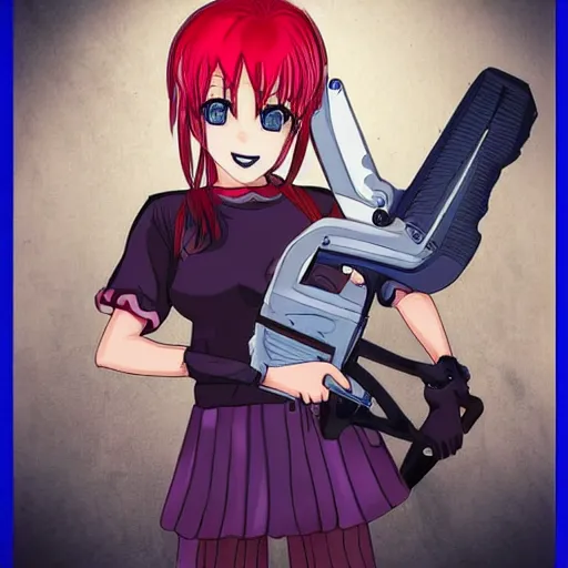 Image similar to manga girl holding a chainsaw