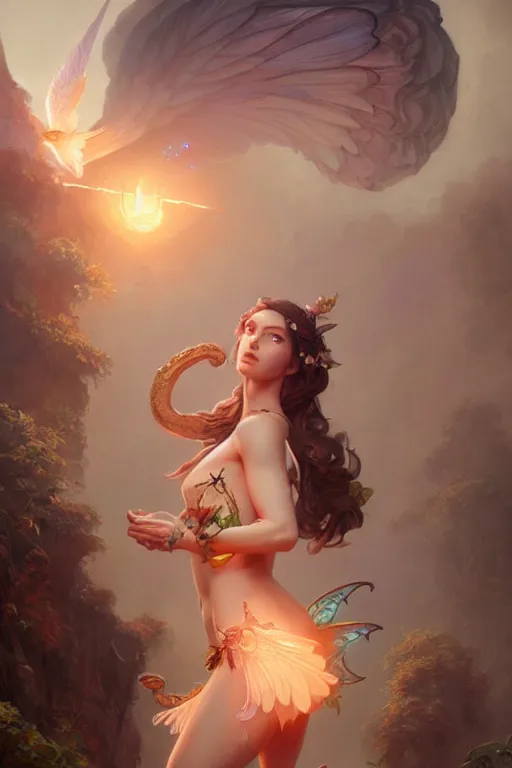 Prompt: goddess of the fairy twilight, highly detailed, digital painting, artstation, concept art, smooth, sharp focus, illustration, unreal engine 5, 8 k, art by artgerm and greg rutkowski and edgar maxence