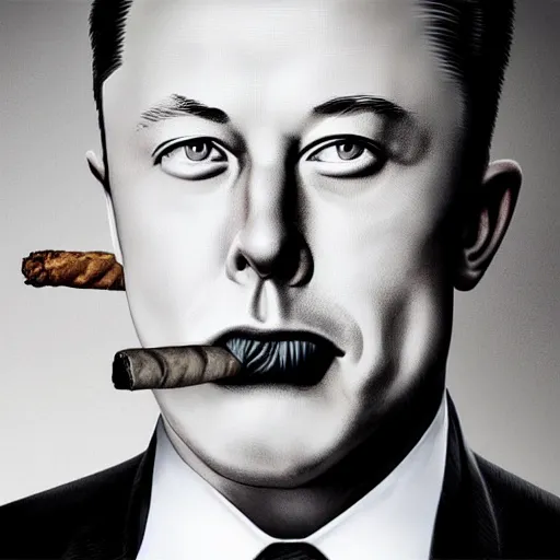 Prompt: photo portrait of a genetic mix of james bond and elon musk smoking a cigar, highly realistic, very realistic, realistic face, photorealistic