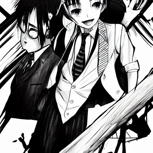 Image similar to a girl wearing a business and a red necktie, in the style of chainsaw man, black and white, anime art, hd