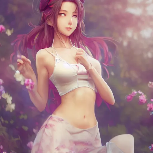 Image similar to full body shot of aerith gainsborough by WLOP, rossdraws, Logan Cure, Mingchen Shen, BangkuART, sakimichan, yan gisuka, JeonSeok Lee, zeronis, Chengwei Pan on artstation 2619518719