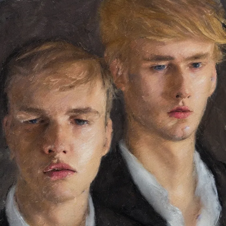 Prompt: Beautiful warmly lit close up studio portrait of a young pale Donald Trump age 23 blackpilled depressed, impasto oil painting heavy brushstrokes by Cy Twombly and Anselm Kiefer , trending on artstation dramatic lighting abstract Expressionism