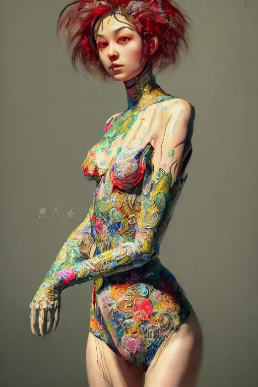 Image similar to hyper-realisti ultra-detailed maximalist and dramatic fullbody female portrait by andrei riabovitchev inspired by igor goryunov overpainted by hiroshi yoshida. 8k realistic. Cinematic. Beautifully lit. No background. artstation. Deviantart. CGsociety.