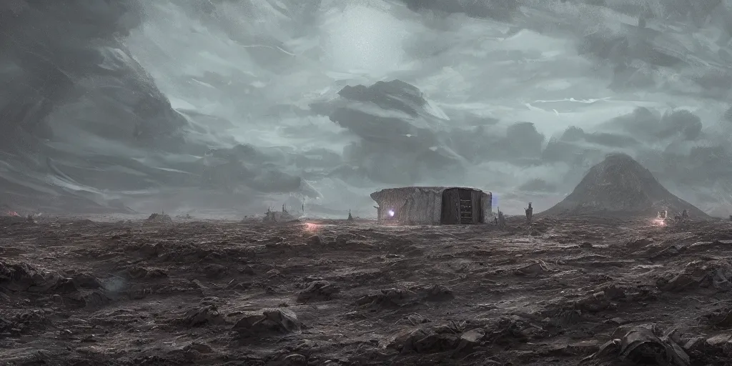 Image similar to underground climate shelters in the middle of a desolate field by jorge jacinto, death stranding art style, intricate, high detail, digital painting, ultra realistic, cinematic lighting, wide angle cinematography, artstation, 3 5 mm film grain