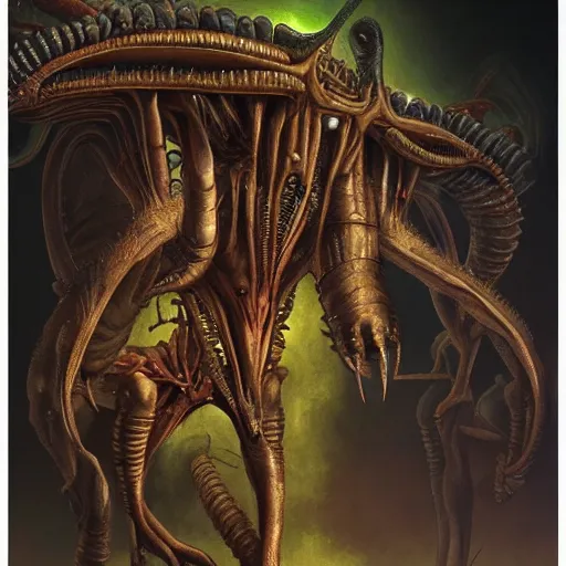 Image similar to aliens from the second edition of barlowe's guide to extraterrestrials, highly detailed, photorealistic, artstation, highly detailed, oil painting, dramatic lighting, award - winning, accurate anatomy