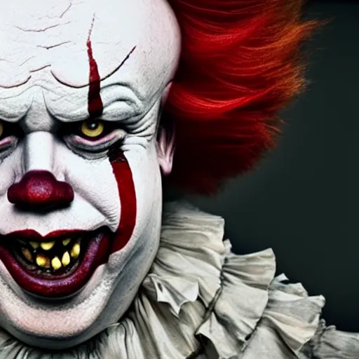 Image similar to Boris Johnson with Pennywise body, realistic artstyle, wide shot, dramatic lighting, octane render, hyperrealistic, high quality, highly detailed, HD, beautiful, cinematic, 8k, unreal engine, facial accuracy, symmetrical