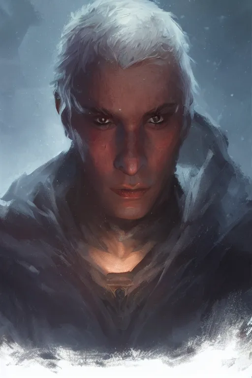 Image similar to dungeons and dragons a young dark wizard character closeup portrait, dramatic light, lake background, 2 0 0 mm focal length, painted by stanley lau, painted by greg rutkowski, painted by stanley artgerm, digital art, trending on artstation