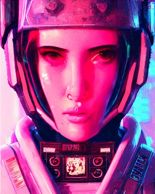 Image similar to detailed full body portrait neon female swat officer, cyberpunk futuristic, neon, reflective puffy coat, decorated with traditional japanese by ismail inceoglu dragan bibin hans thoma greg rutkowski alexandros pyromallis nekro rene margitte, illustrated, perfect face, fine details, realistic shaded, fine - face, pretty face