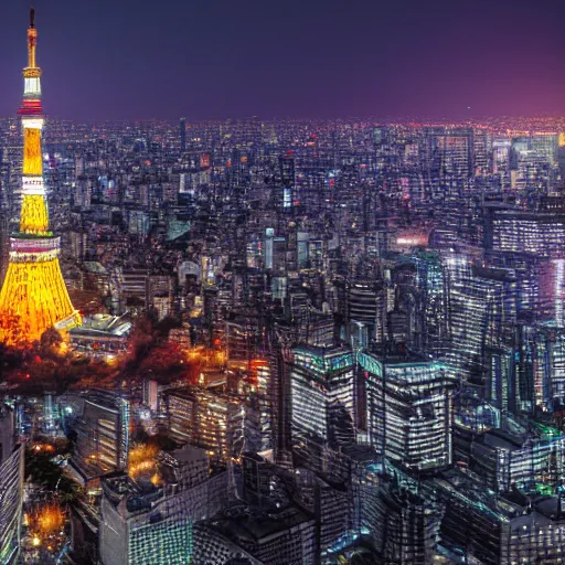 Prompt: A incredibly detailed landscape of photorealistic, shift photography, Japan Tokyo Tower, tokyo city, summer night, sharp focus, octane