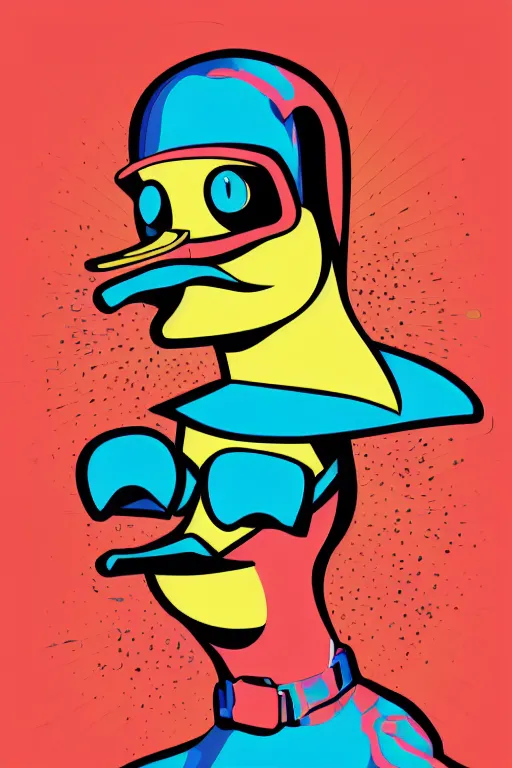 Prompt: happy duck, 7 6 retro futurist illustration art by butcher billy, sticker, colorful, illustration, highly detailed, simple, smooth and clean vector curves, no jagged lines, vector art, smooth andy warhol style