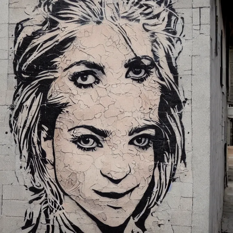 Image similar to Detailed street-art portrait of Shakira Isabel Mebarak Ripoll in style of Banksy