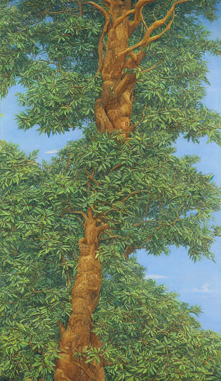 Prompt: single wide tree, close up, detailed by marianne north by moebius
