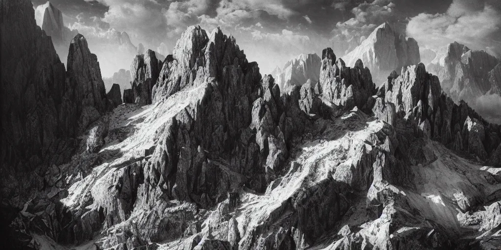 Image similar to photography of a mountain getting destroyed by roots, dolomites, alpine, detailed intricate insanely detailed octane render, 8k artistic 1920s photography, photorealistic, chiaroscuro, by David Cronenberg, Raphael, Caravaggio