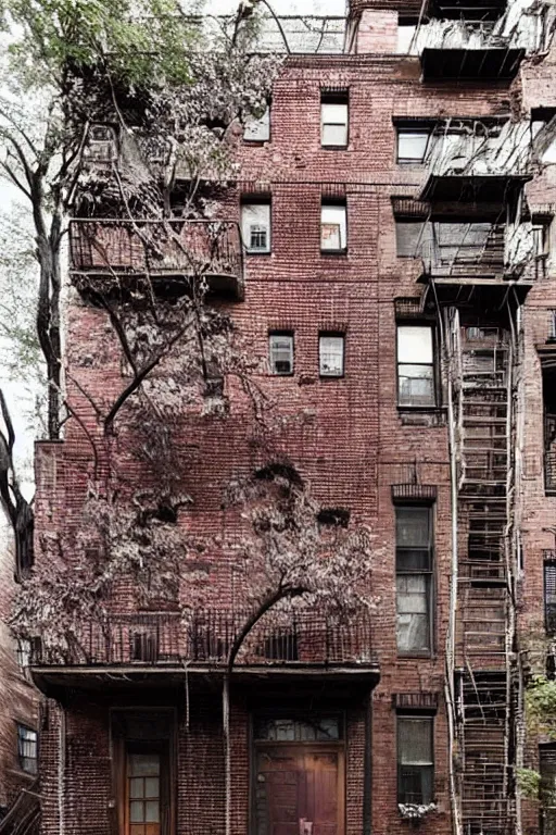Prompt: (((((a ramshackle Manhattan brick brownstone deep in the forest))))) by Lynn Chen!!!!!!!!!!!!!!!!!!!!!!!!!!!