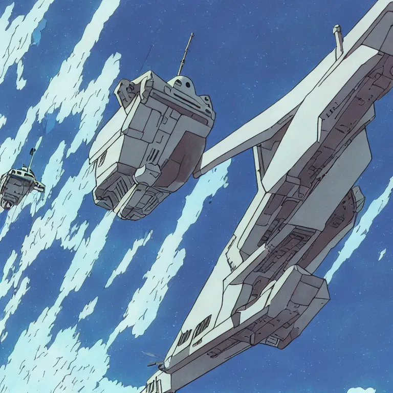 Image similar to 1 9 9 0 studio ghibli animation cel still from nausicaa of the valley of the wind of a star destroyer spewing out tie fighters