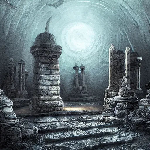 Image similar to underground necropolis, digital painting, cinematic lighting, intricate illustration