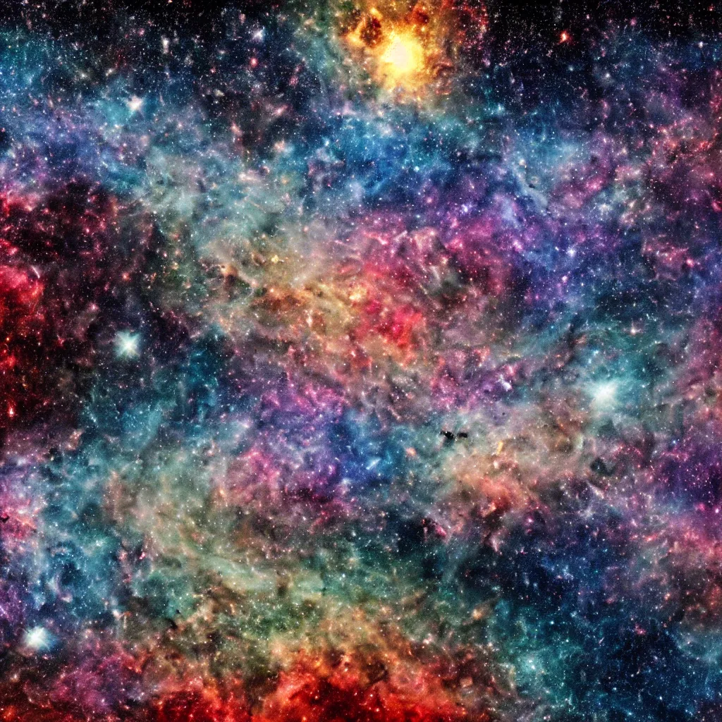 Image similar to A very high resolution satellite picture of outer space, with lots of stars, planets, galaxies, and nebulas, very colorful, very realistic.