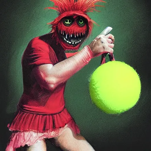 Image similar to a tennis ball monster, digital art, fantasy, magic, trending on artstation, ultra detailed, professional illustration by Basil Gogos