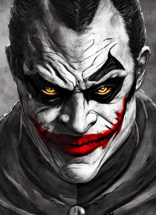 Image similar to portrait, Medieval Batman and Joker, watercolor, dramatic lighting, cinematic, establishing shot, extremly high detail, foto realistic, cinematic lighting, pen and ink, intricate line drawings, by Yoshitaka Amano, Ruan Jia, Kentaro Miura, Artgerm, post processed, concept art, artstation, matte painting, style by eddie mendoza, raphael lacoste, alex ross