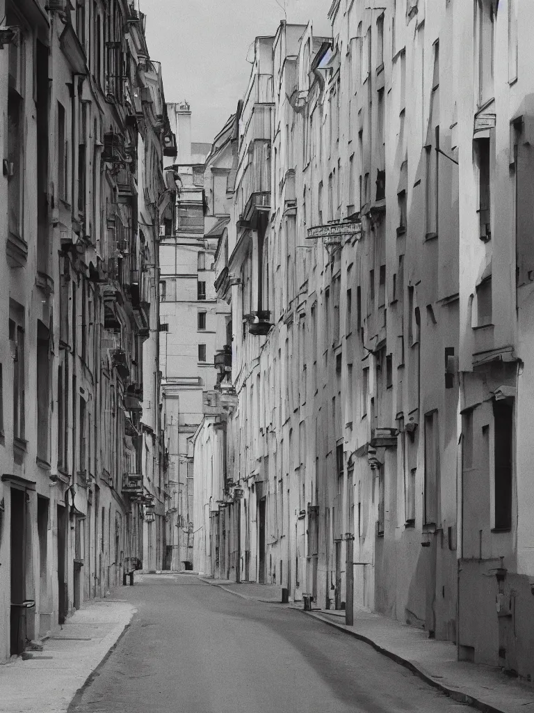 Prompt: a black and white photo of a city street by pietro testa, featured on tumblr, berlin secession, 1 9 7 0 s, 1 9 9 0 s, matte photo