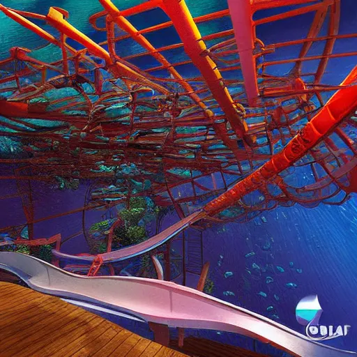 Image similar to underwater roller coaster, photorealistic, detailed