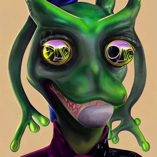 Prompt: Beautiful portrait digital painting, oil painting, anthro anthropomorphic frog androgynous , at a lake anarchist anarcho-punk Punk Punk outfit. furaffinity, artstation