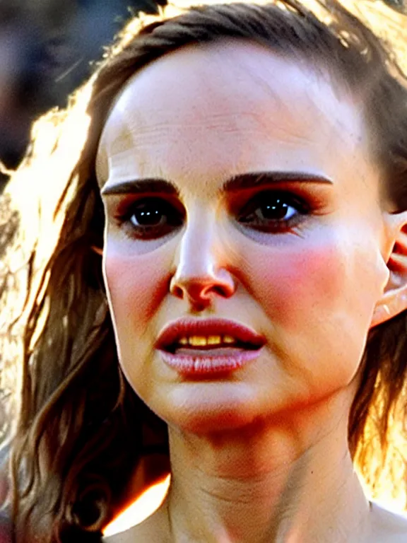 Image similar to hyperdetailed close shot of natalie portman, winds of winter, with ripped crop t - shirt, fine - face, pretty face