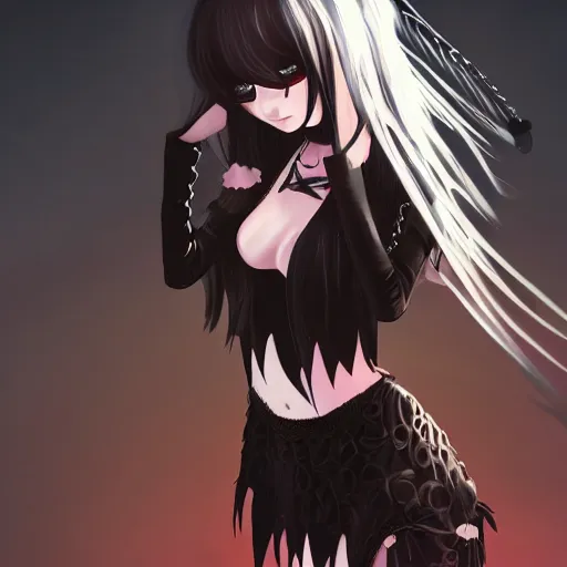 Image similar to goth anime girl in mini skirt and crop top intricate, extremely detailed, digital painting, artstation, concept art, smooth, sharp focus, illustration, sensual lighting, incredible art,