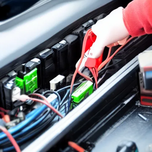 Prompt: a car battery hits a person with electricity.