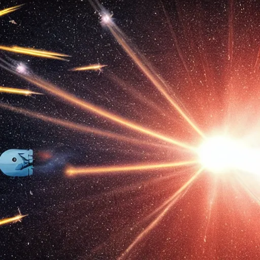 Prompt: spaceship guns shooting multiple tracers in space near earth, realistic photo from nasa