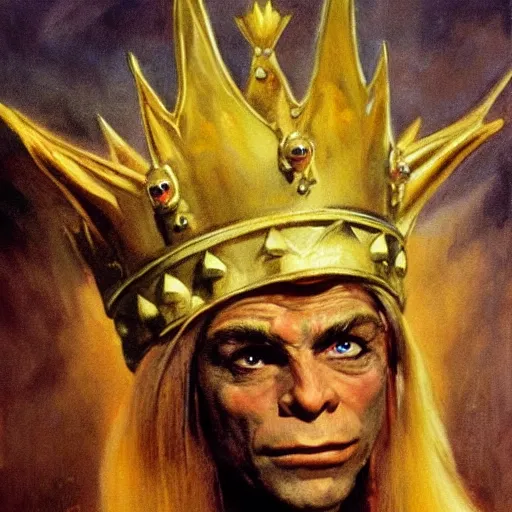 Prompt: The goblin king wearing a golden crown, painting by Frank Frazetta, detailed, 4k