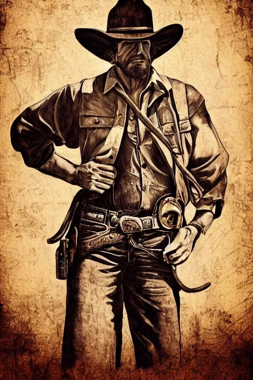 Image similar to realistic shaded poster of a cowboy wild west