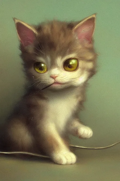 Image similar to a very cute baby kawai cat from anime, beautiful painting by louis remy mignot, greg rutkowski, ilya repin, nice lighting, smooth tiny details, soft and clear shadows, low contrast, perfect