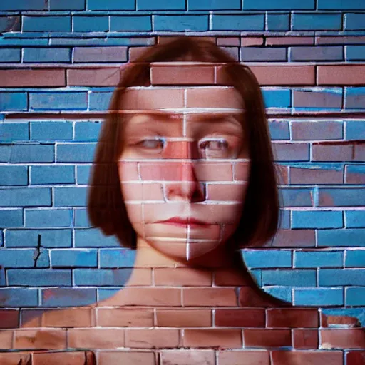 Image similar to kaleidoscopic unrealized portrait of a sad lady 2 0 years old, with brick