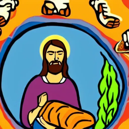 Prompt: jesus is eating a burrito