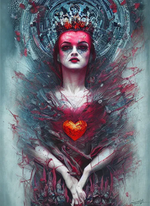 Image similar to queen of hearts, matrix, highly detailed, cinematic, 8 k, by megan duncanson, benjamin lacombe, adrian borda, stanley artgermm, tom bagshaw, craig mullins, carne griffiths, ayami kojima, beksinski, giger, trending on deviantart, hyper detailed, horror, full of colour